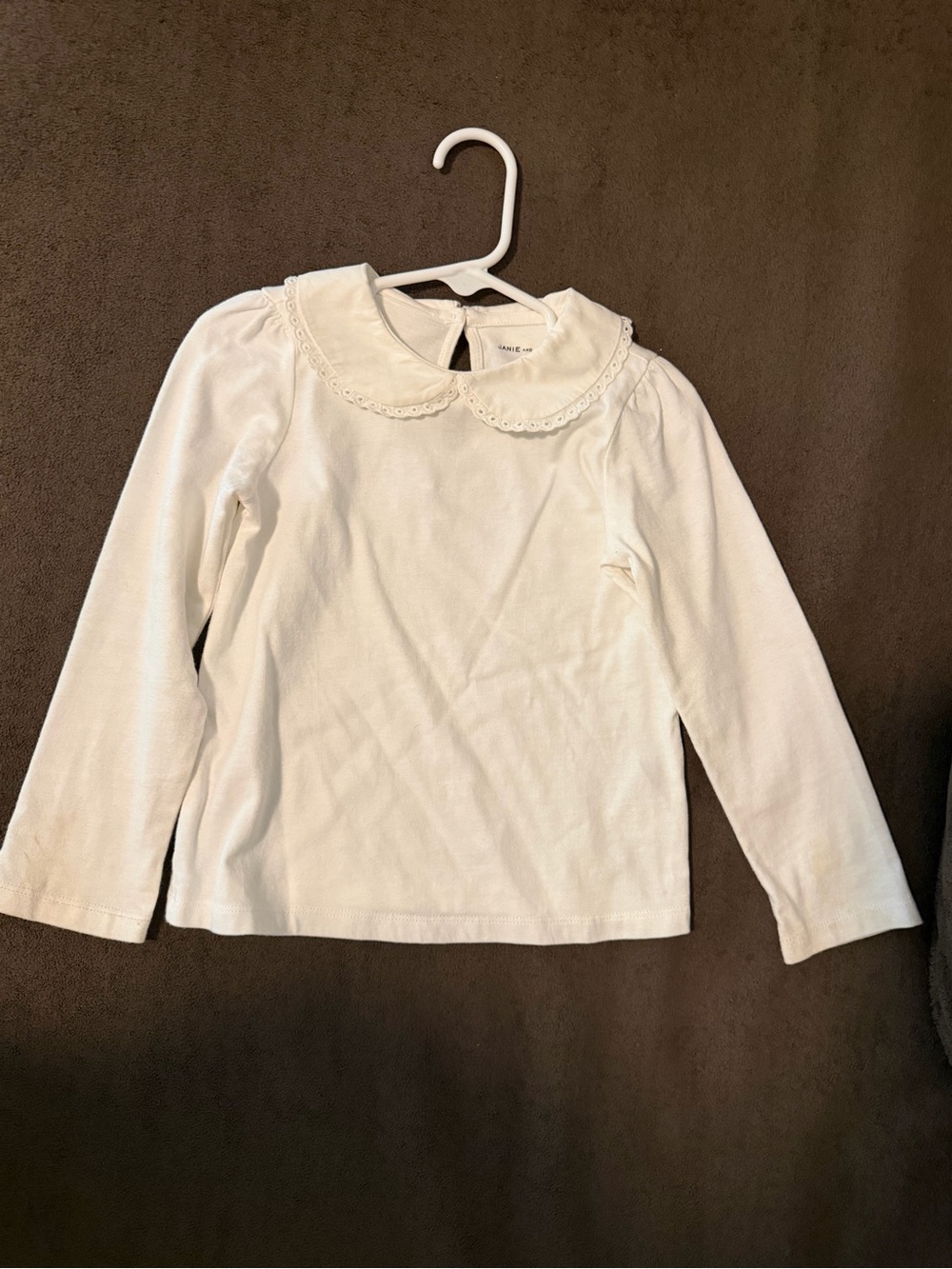 Janie and Jack Cream Long-Sleeve Top with Scalloped Peter Pan Collar